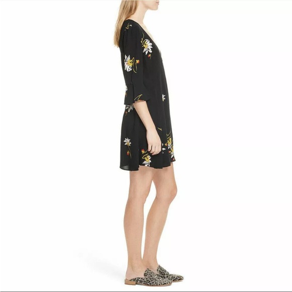 FREE PEOPLE Black Time On My Side Floral Flowy Wrap Mini Dress XS - Picture 4 of 5